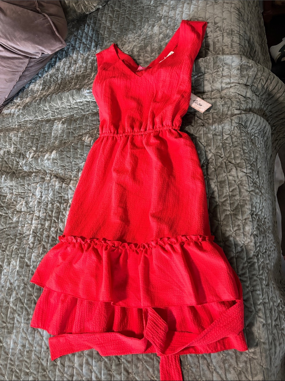 Sleeveless Red V-Neck Ruffle Midi Dress